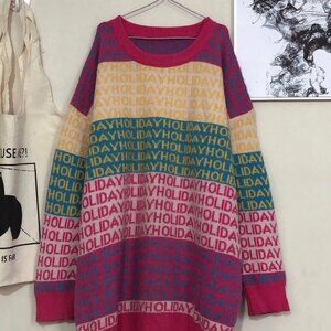 Retro Holiday Colorblock Oversized Sweater